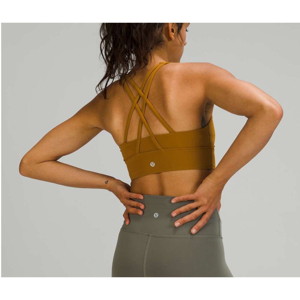 Lululemon Energy Bra High Neck Long Line Tough Size 6 Gold Spice Mustard‎ Crop